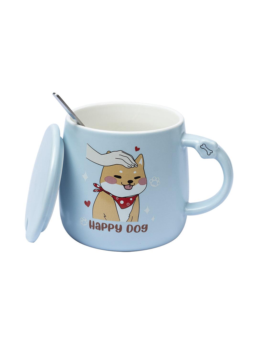 HAPPY DOG' Coffee Mug With Lid - Light Blue, Cat, 420 Ml - MARKET 99