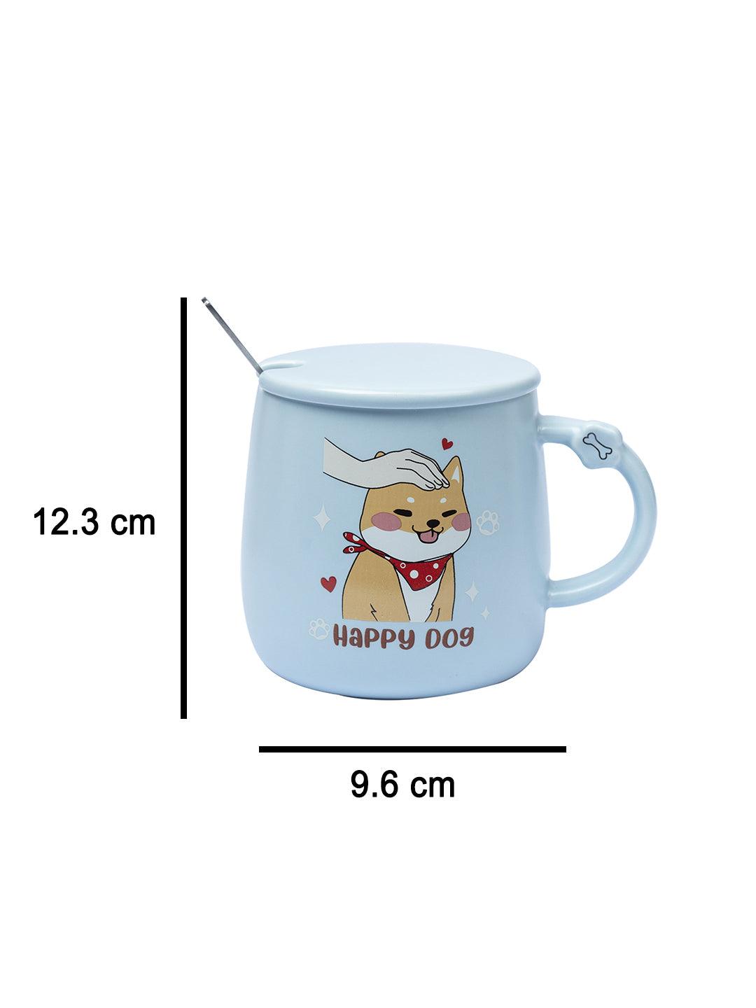 HAPPY DOG' Coffee Mug With Lid - Light Blue, Cat, 420 Ml - MARKET 99