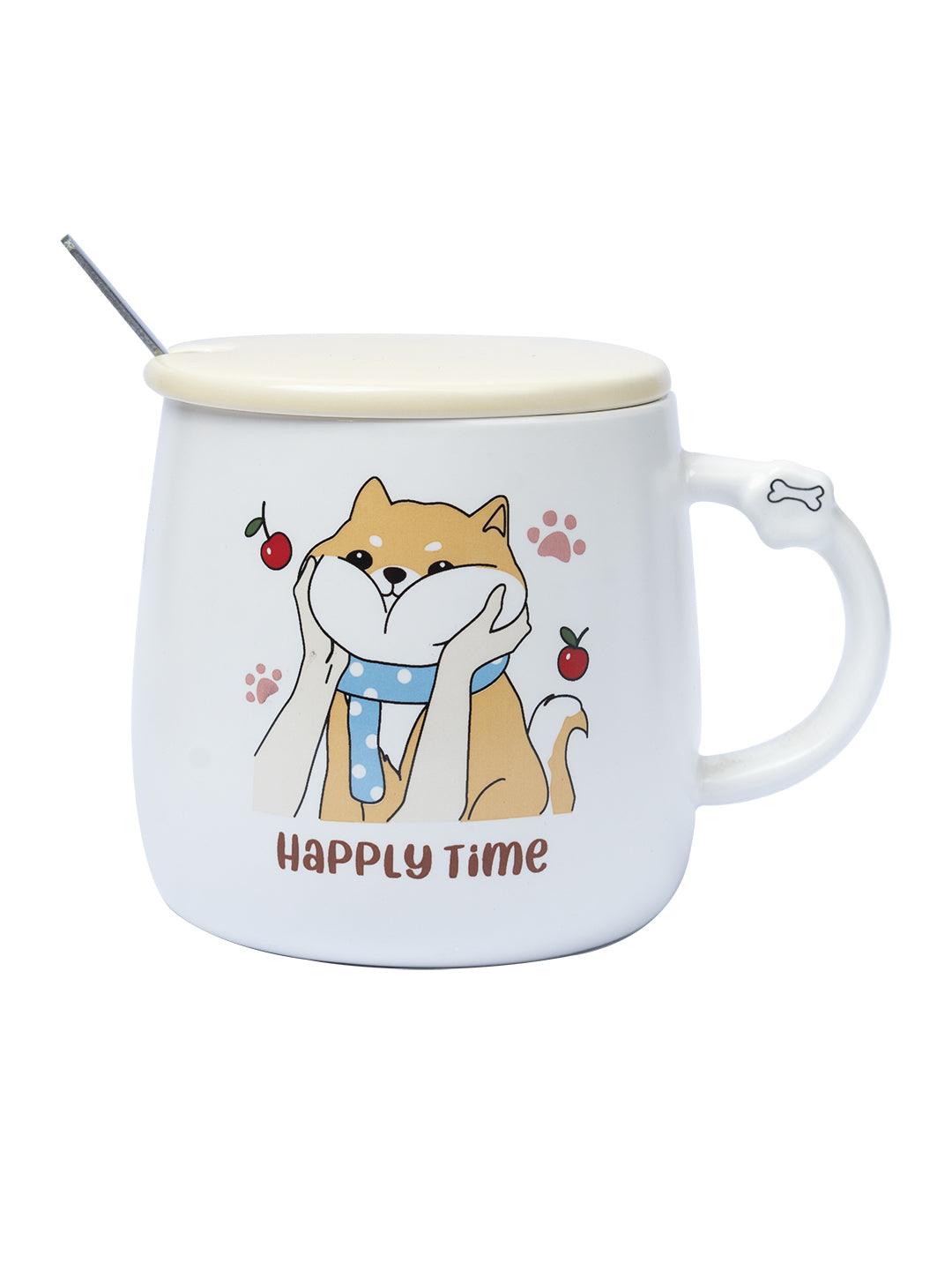 HELLO' Coffee Mug With Lid - Pink, Cat, 420 Ml