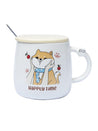 HAPPY TIME' Coffee Mug With Lid - White, Cat, 420 Ml - MARKET 99