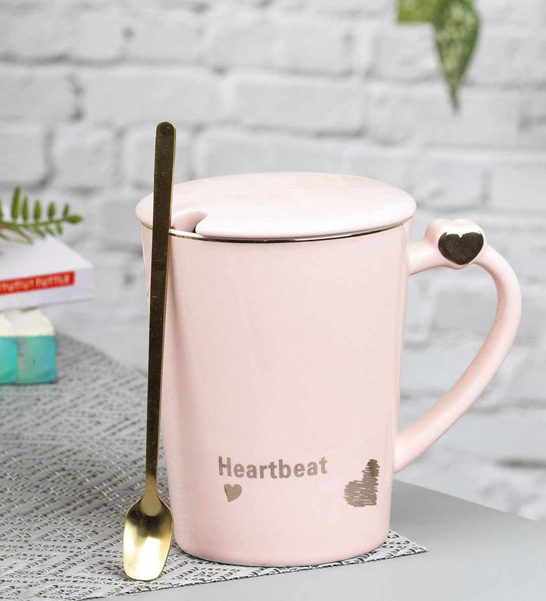 "Heartbeat' Coffee Mugs - (380mL, Peach) - MARKET 99