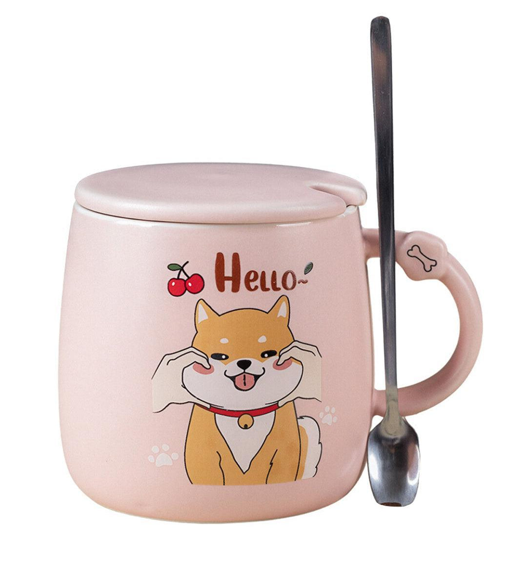 'HELLO' Coffee Mug With Lid - Pink, Cat, 420 Ml - MARKET 99