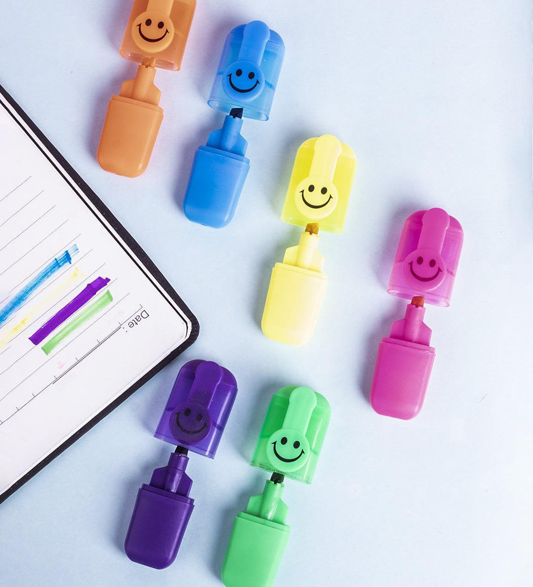 Highlighter Pens, Smileys, Multicolour, Plastic, Set of 6 - MARKET 99