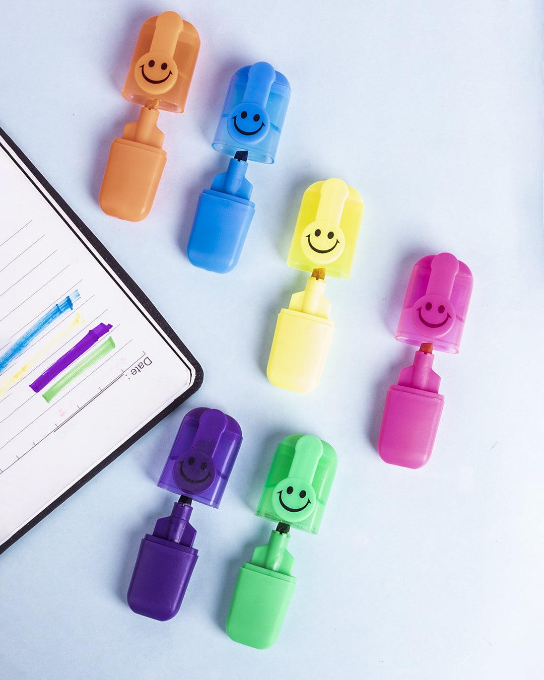 Highlighter Pens, Smileys, Multicolour, Plastic, Set of 6 - MARKET 99