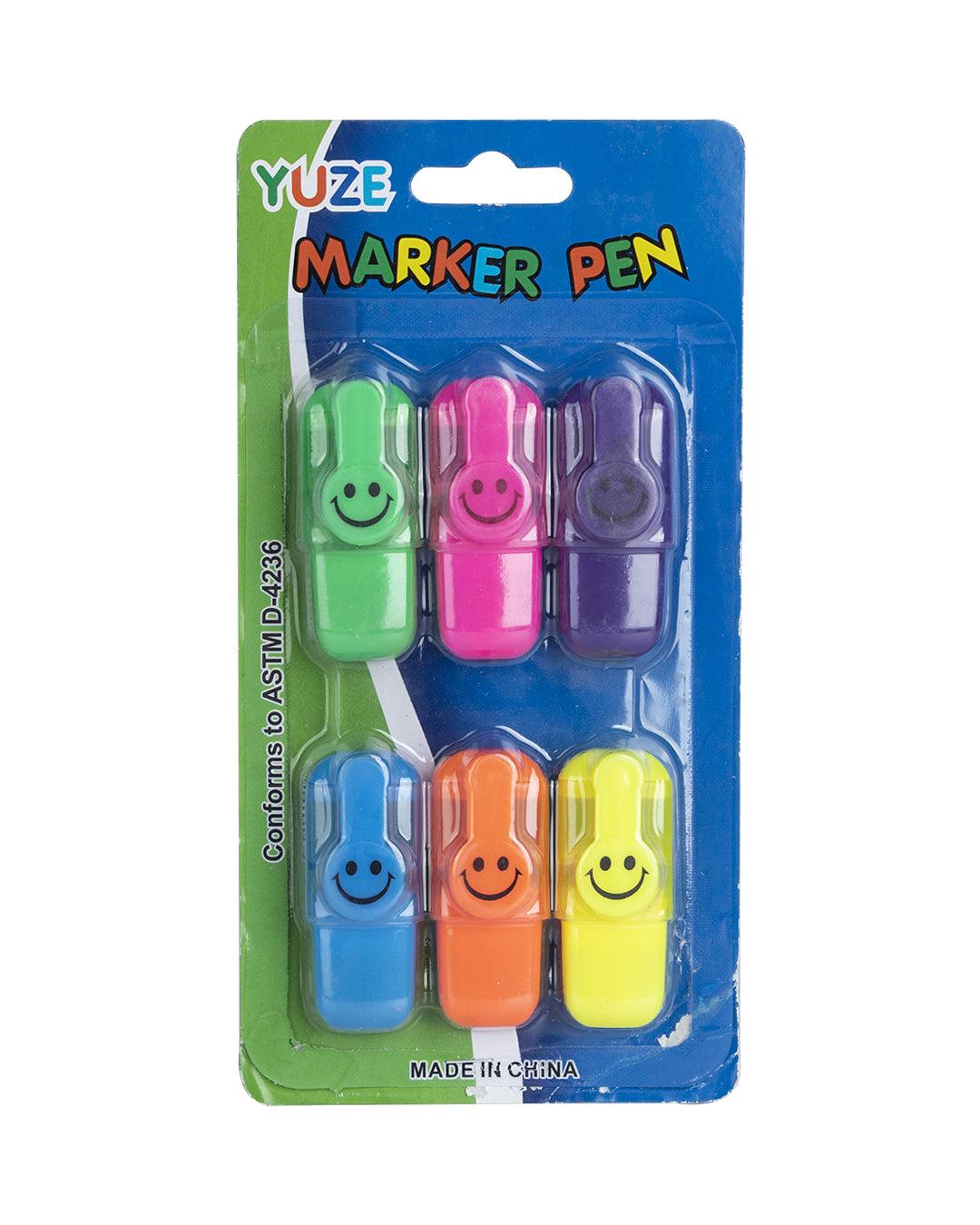 Highlighter Pens, Smileys, Multicolour, Plastic, Set of 6 - MARKET 99