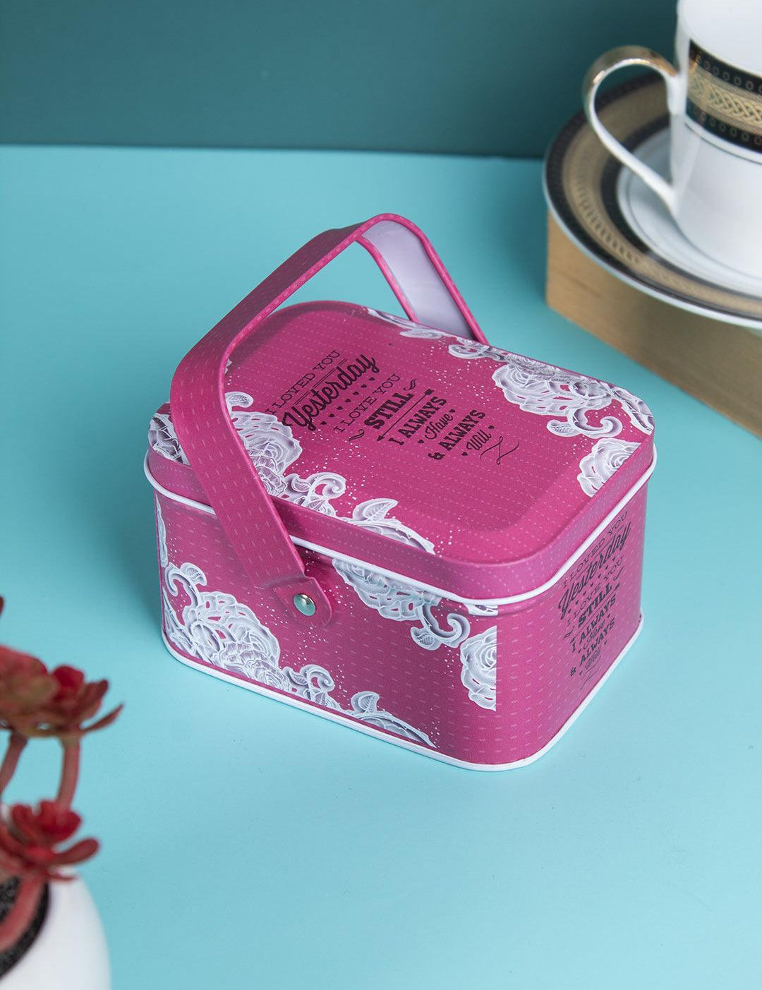 Home Storage Box with Lid, Pink, Tin - MARKET 99