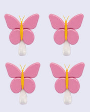 Hook Set, Self Adhesive Hooks, Butterfly Shape, Pink, Plastic, Set of 4 - MARKET 99