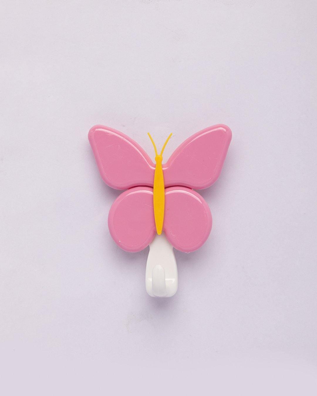 Hook Set, Self Adhesive Hooks, Butterfly Shape, Pink, Plastic, Set of 4 - MARKET 99