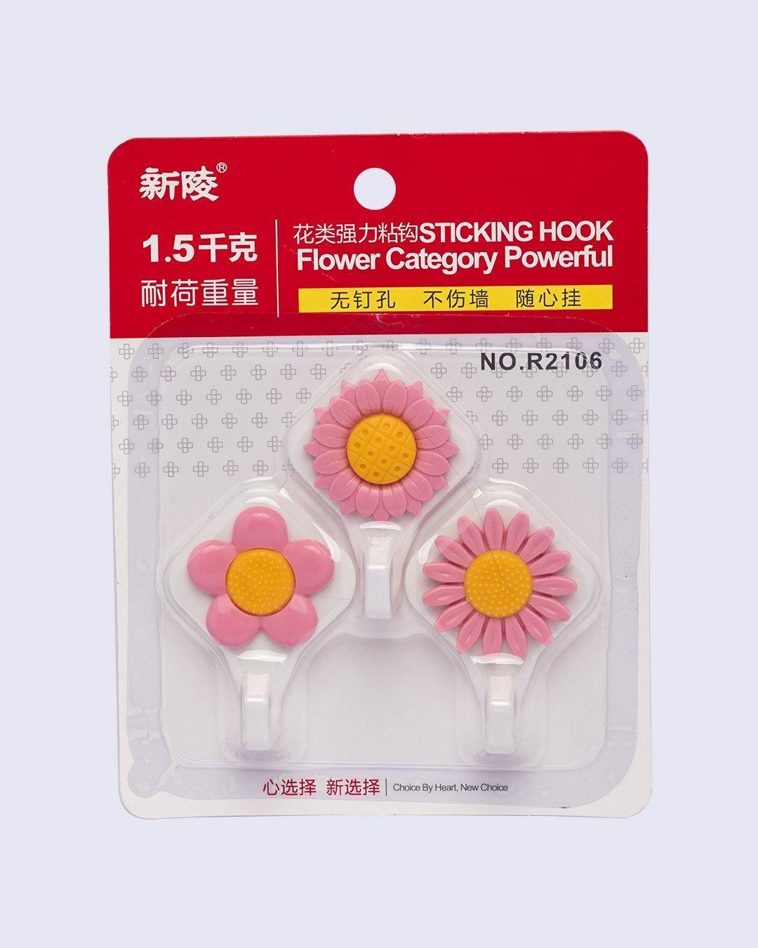 Hooks, Self Adhesive Hooks, Pink, Plastic, Set of 6 - MARKET 99