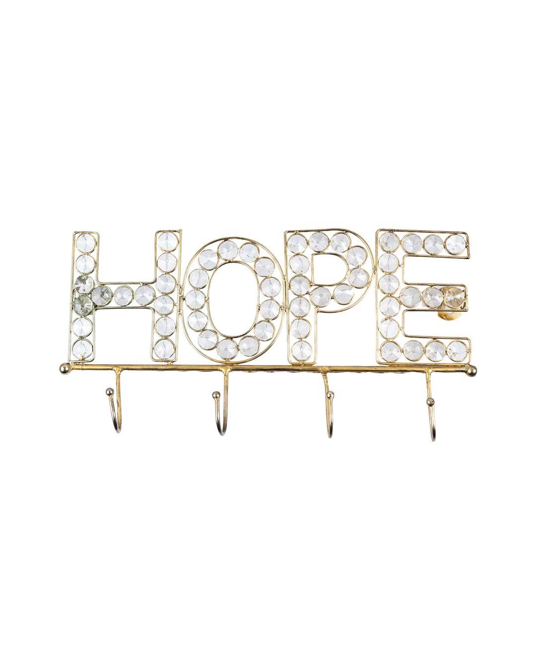 "HOPE Sign" Crystal Wall Hook, 4 Hooks, Golden, Iron - MARKET 99