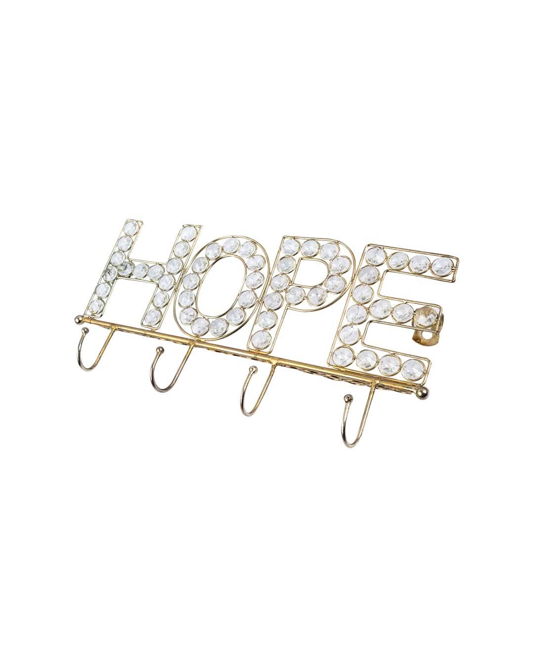 "HOPE Sign" Crystal Wall Hook, 4 Hooks, Golden, Iron - MARKET 99