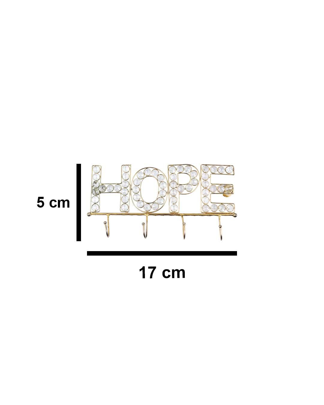 "HOPE Sign" Crystal Wall Hook, 4 Hooks, Golden, Iron - MARKET 99