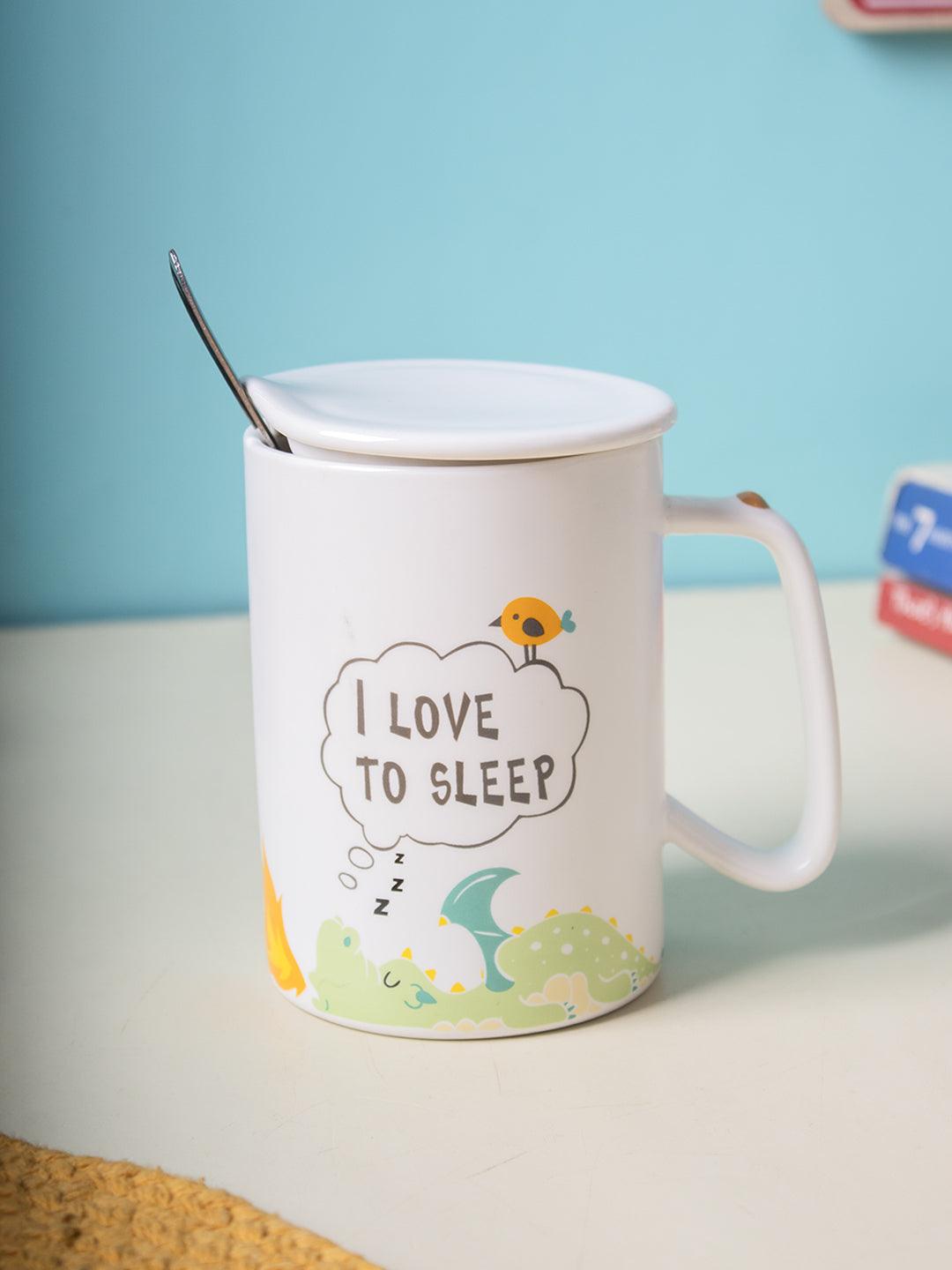 I LOVE TO SLEEP' Coffee Mug With Lid - Dragon, 400 Ml