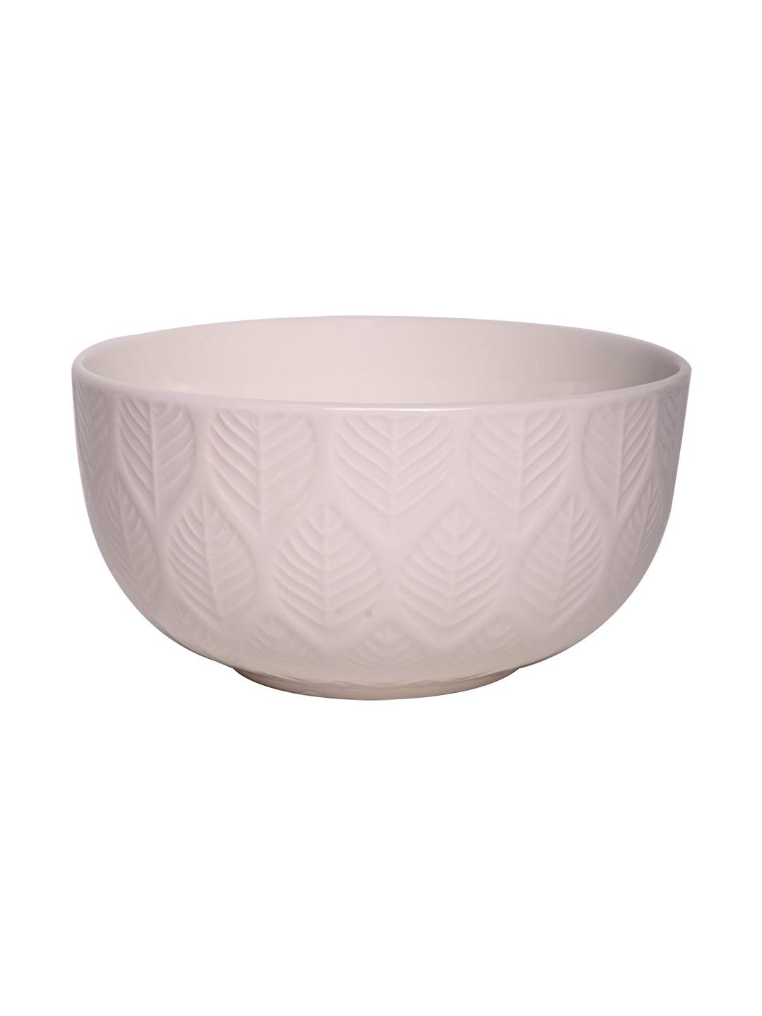 Ivory Ceramic Bowl - 580Ml, Leaf Pattern - MARKET 99