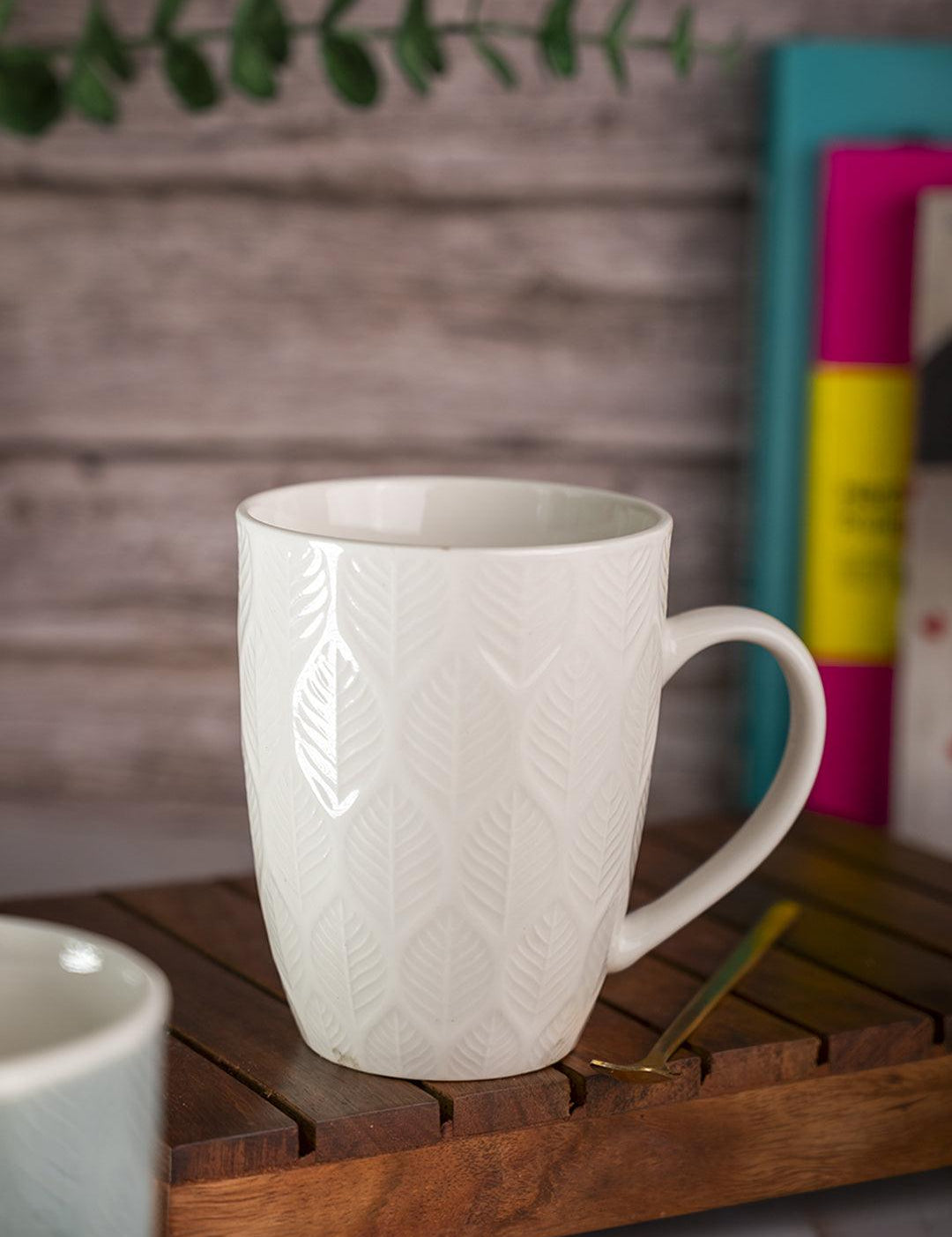 Ivory Ceramic Mug - 360Ml, Leaf Pattern - MARKET 99