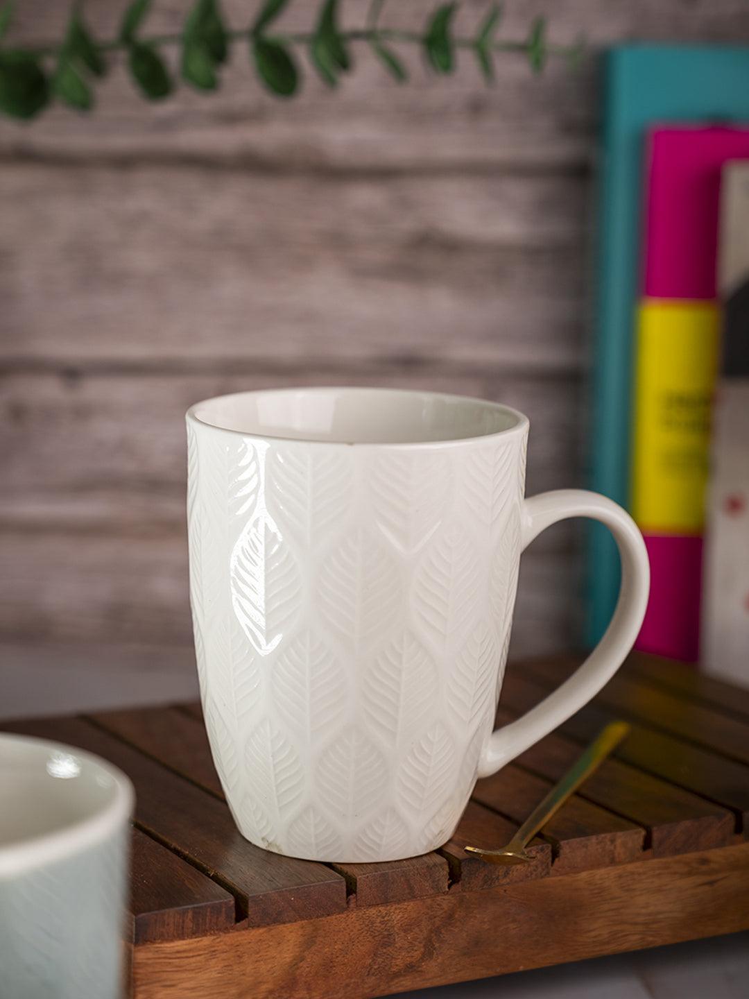 Ivory Ceramic Mug - 360Ml, Leaf Pattern - MARKET 99