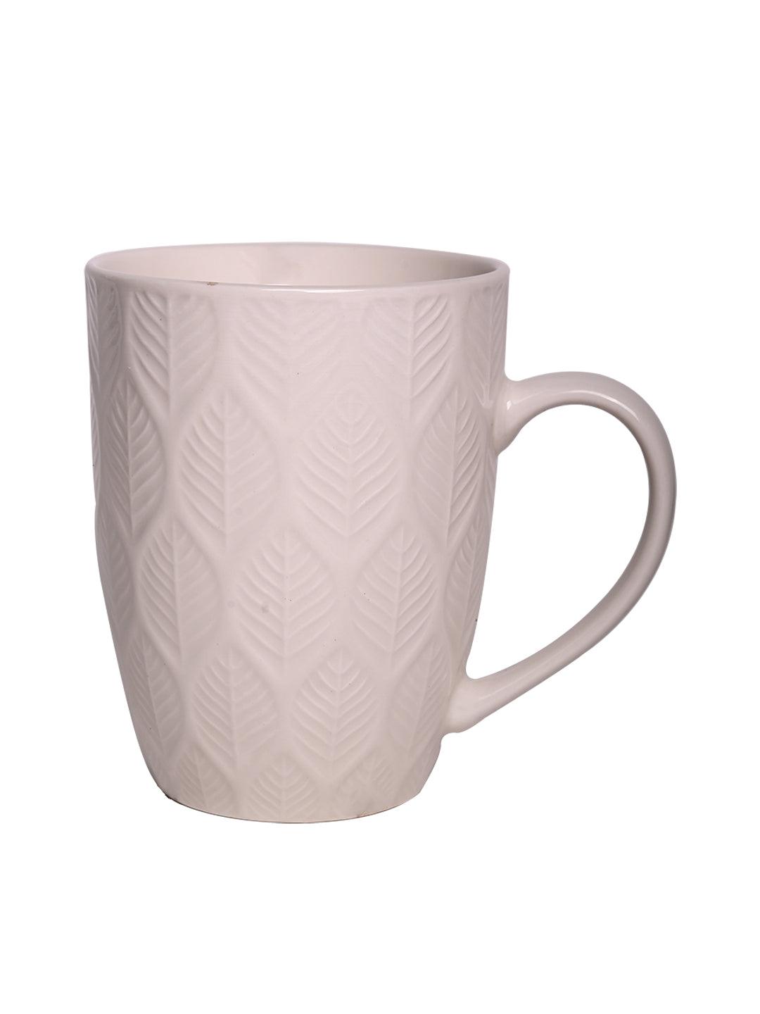 Ivory Ceramic Mug - 360Ml, Leaf Pattern - MARKET 99