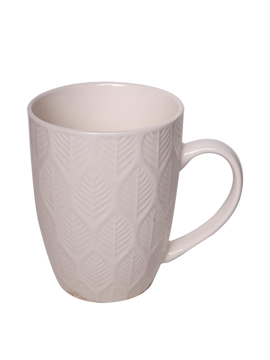 Ivory Ceramic Mug - 360Ml, Leaf Pattern - MARKET 99