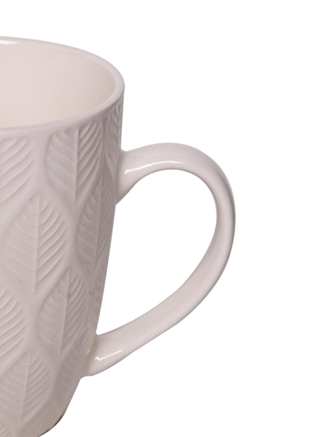 Ivory Ceramic Mug - 360Ml, Leaf Pattern - MARKET 99