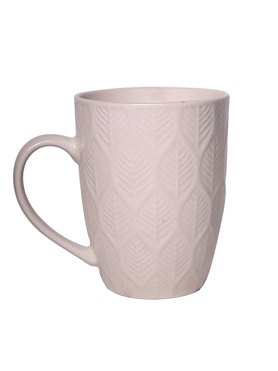 Ivory Ceramic Mug - 360Ml, Leaf Pattern - MARKET 99