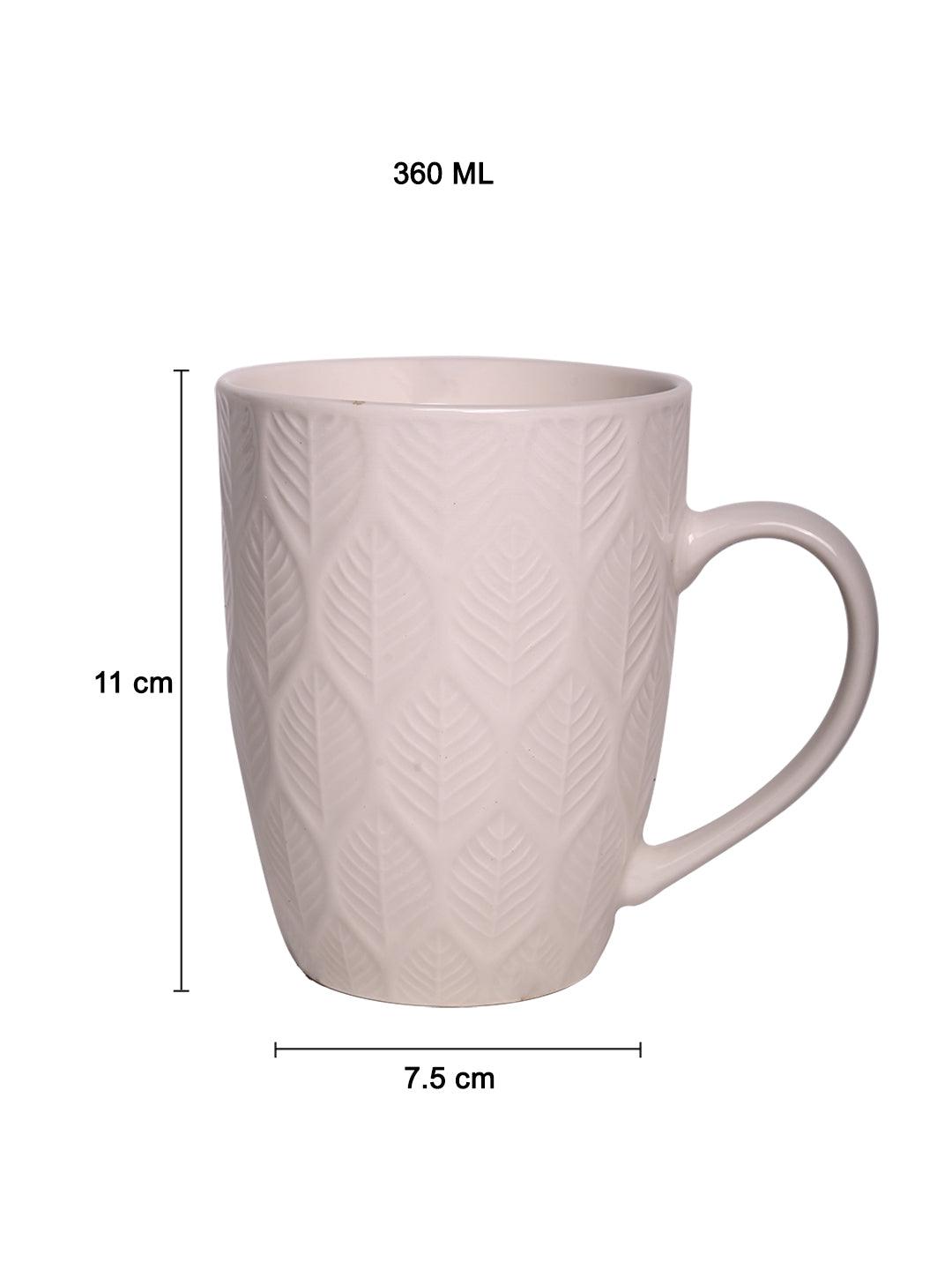 Ivory Ceramic Mug - 360Ml, Leaf Pattern - MARKET 99