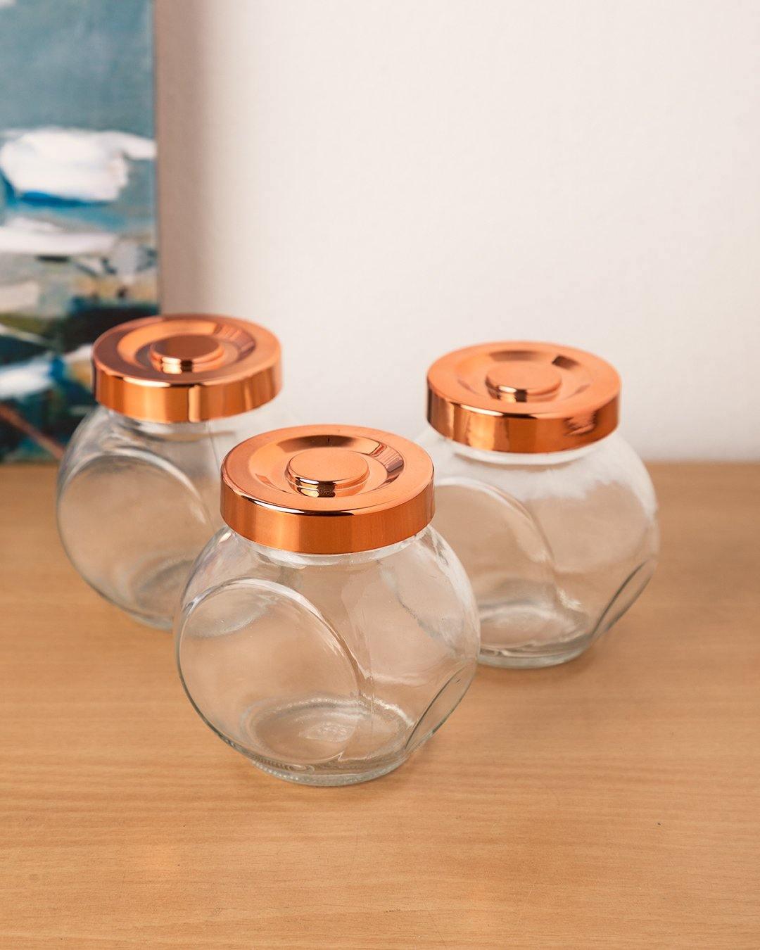 Jar Set, Transparent, Copper, Set of 3, 200 mL - MARKET 99