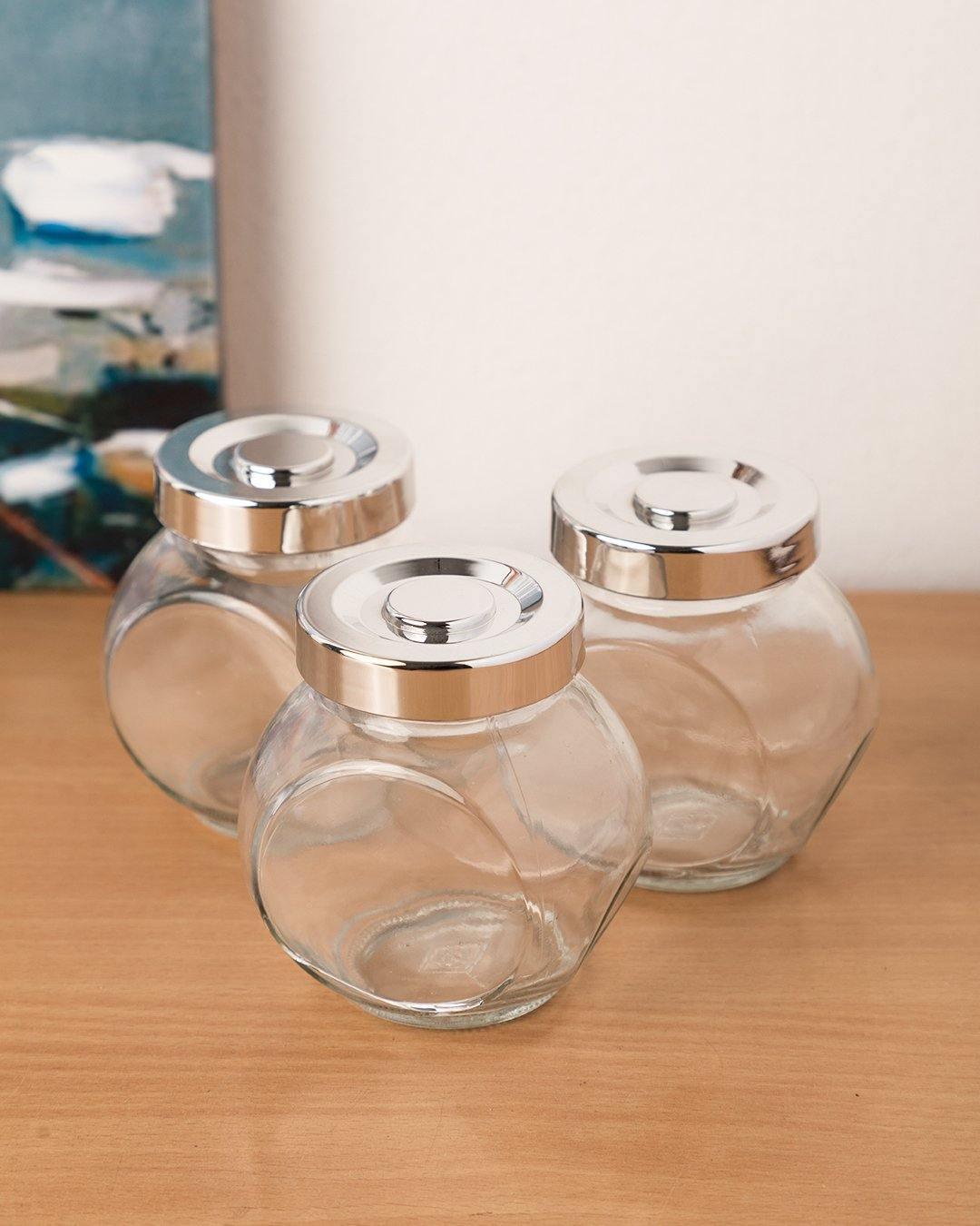 Jar Set, Transparent, Silver, Set of 3, 200 mL - MARKET 99