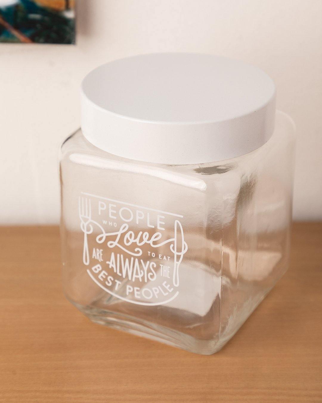 Jar with Metal Lid, AIrtight, Transparent, White, Glass, 1.2 Litre - MARKET 99