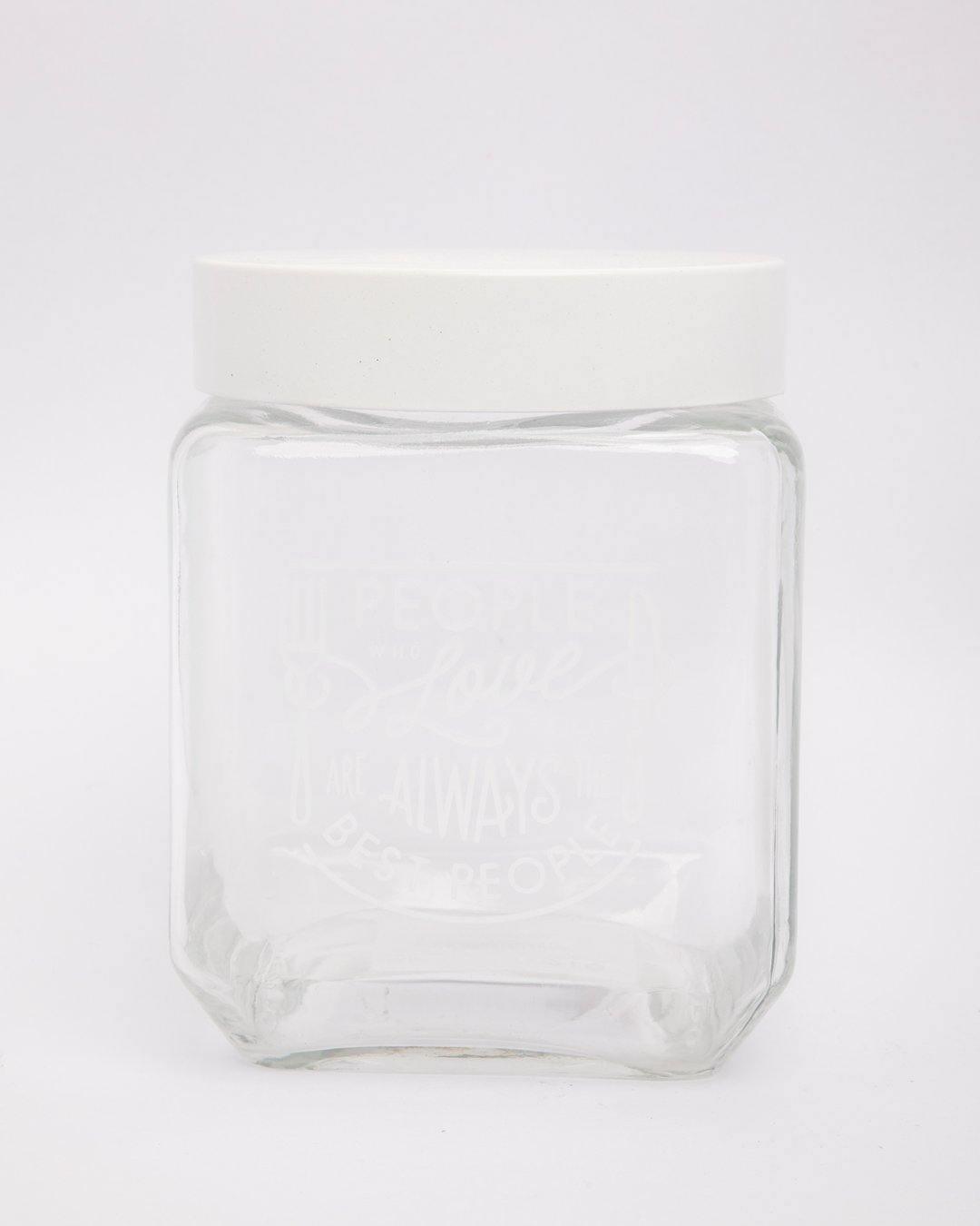 Jar with Metal Lid, AIrtight, Transparent, White, Glass, 1.2 Litre - MARKET 99