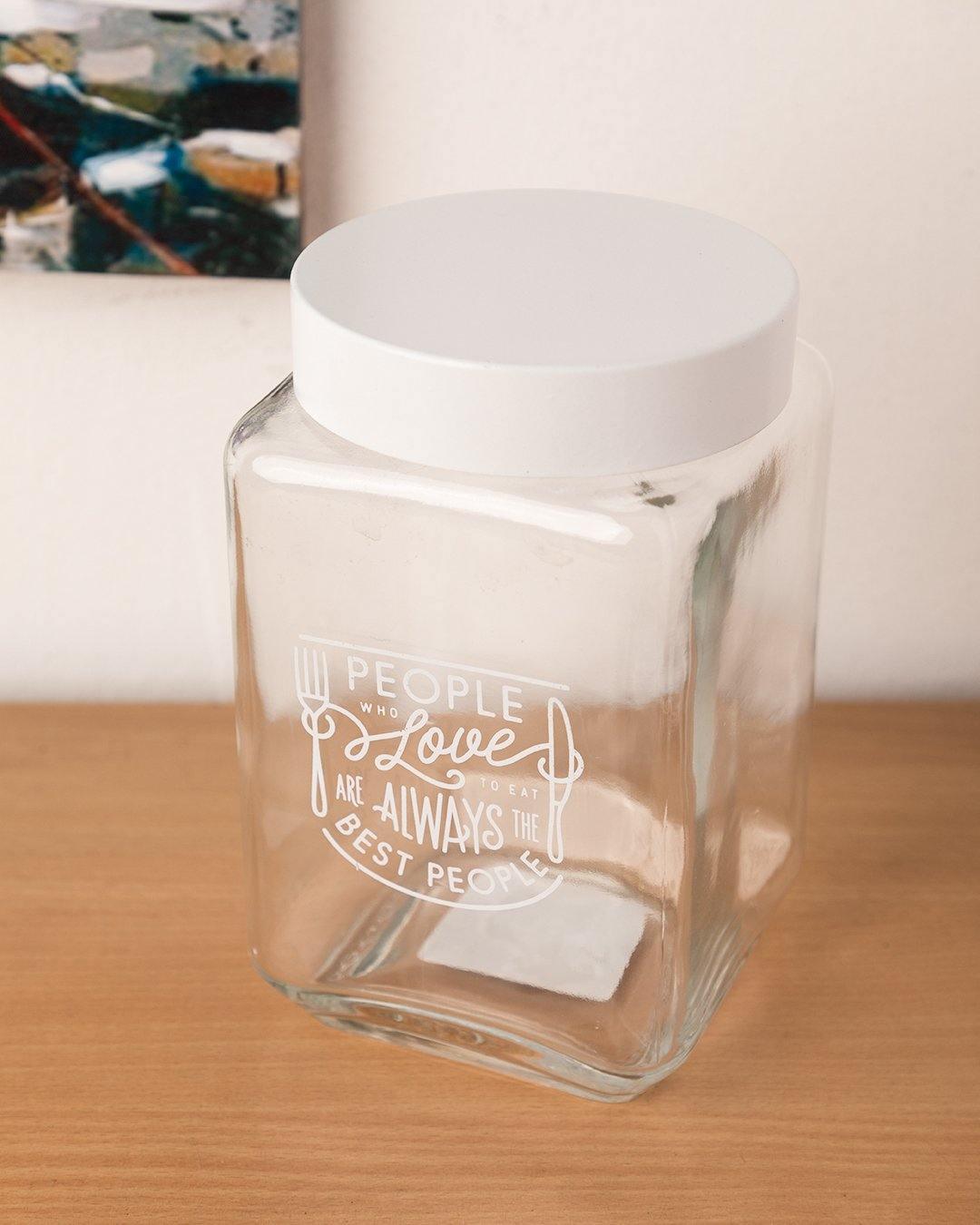 Jar with Metal Lid, AIrtight, Transparent, White, Glass, 1.6 Litre - MARKET 99