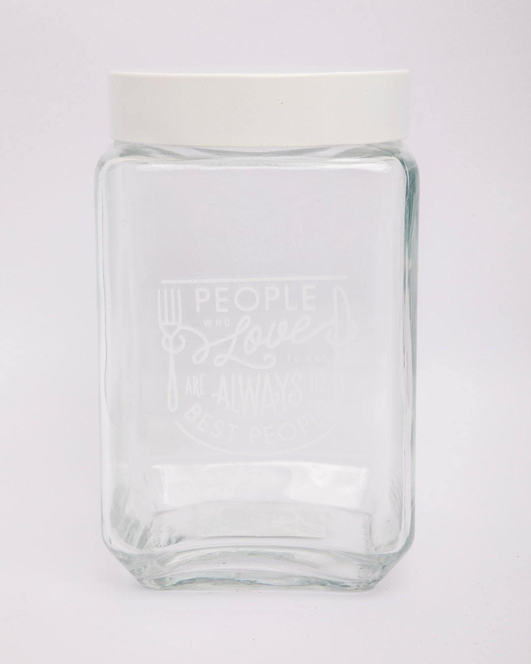 Jar with Metal Lid, AIrtight, Transparent, White, Glass, 1.6 Litre - MARKET 99