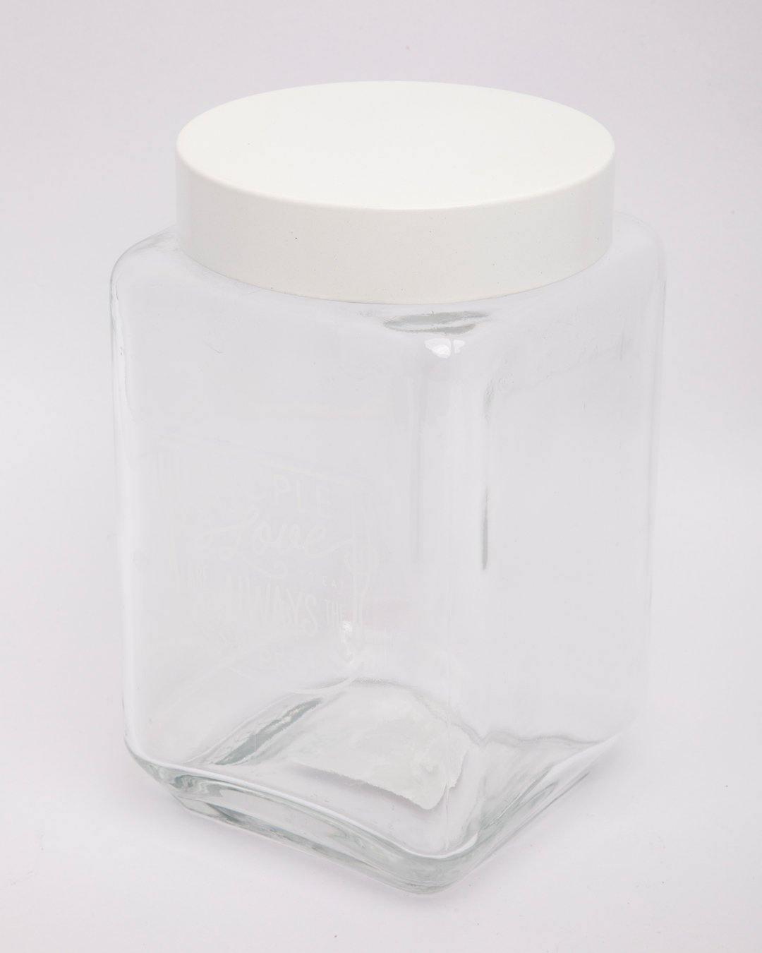 Jar with Metal Lid, AIrtight, Transparent, White, Glass, 1.6 Litre - MARKET 99