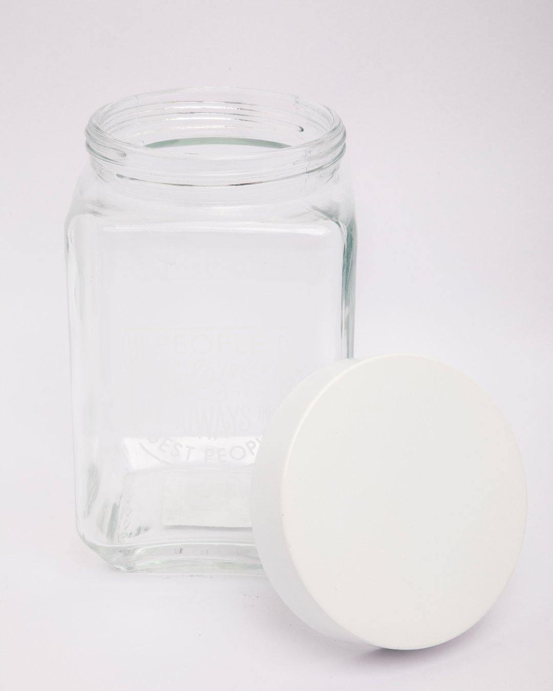 Jar with Metal Lid, AIrtight, Transparent, White, Glass, 1.6 Litre - MARKET 99