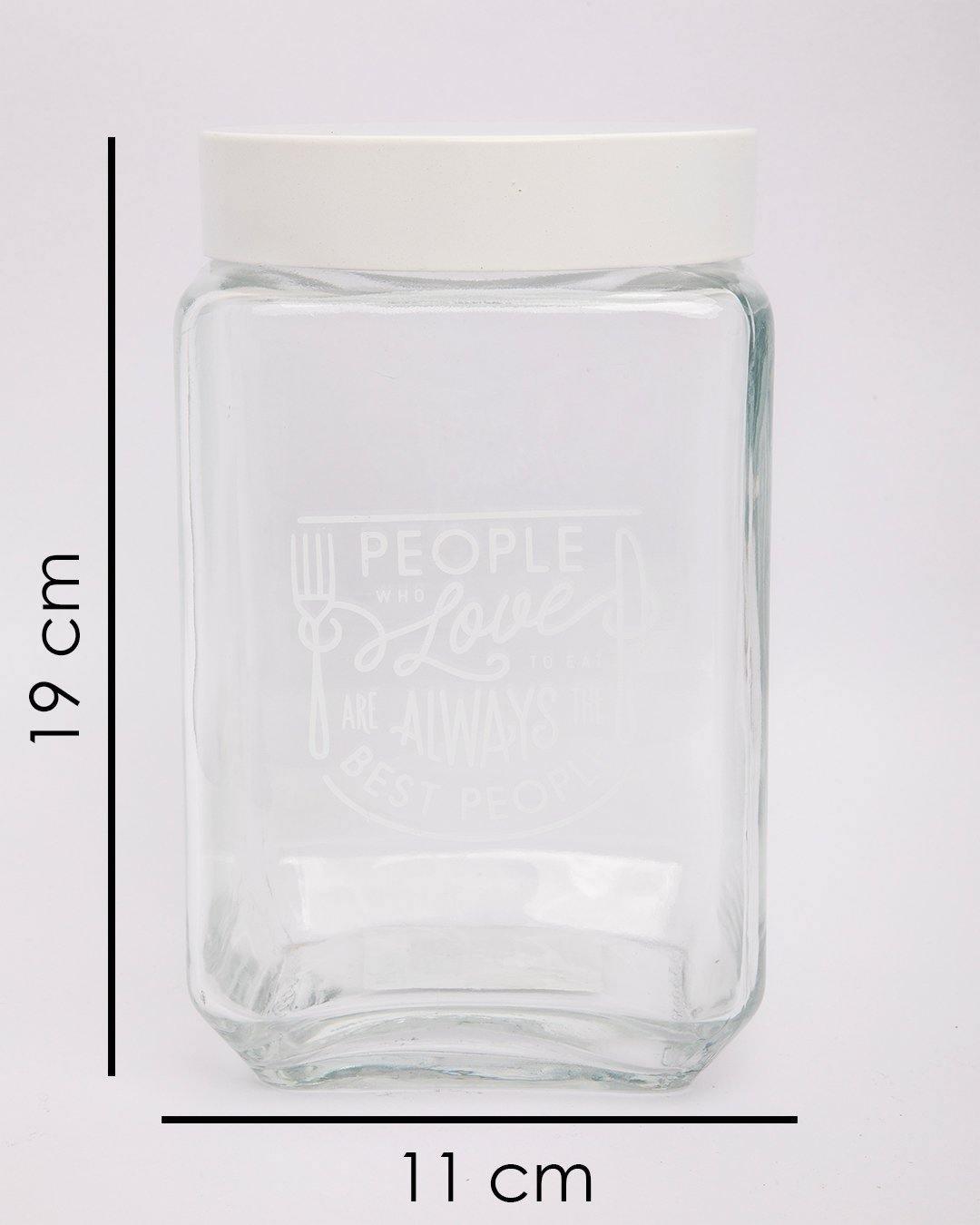 Jar with Metal Lid, AIrtight, Transparent, White, Glass, 1.6 Litre - MARKET 99