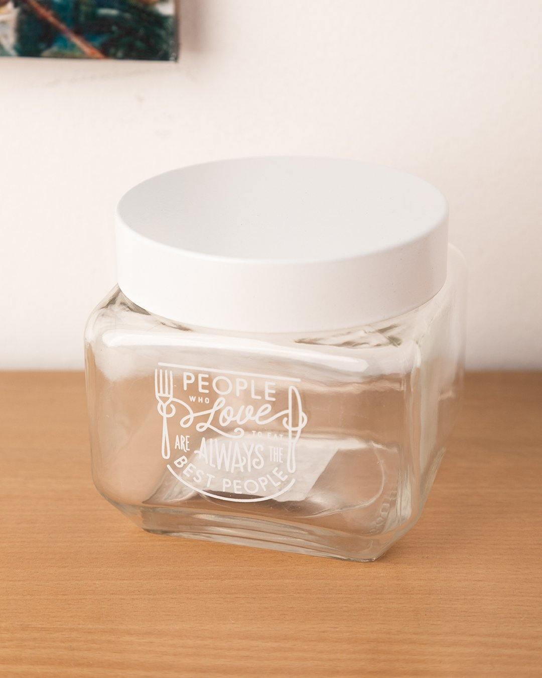 Jar with Metal Lid, AIrtight, Transparent, White, Glass, 800 mL - MARKET 99