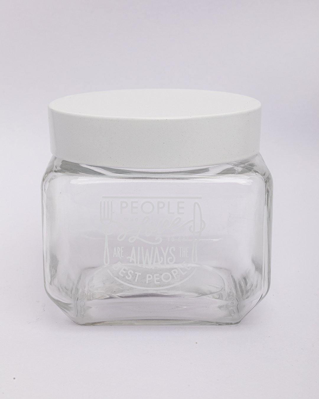 Jar with Metal Lid, AIrtight, Transparent, White, Glass, 800 mL - MARKET 99