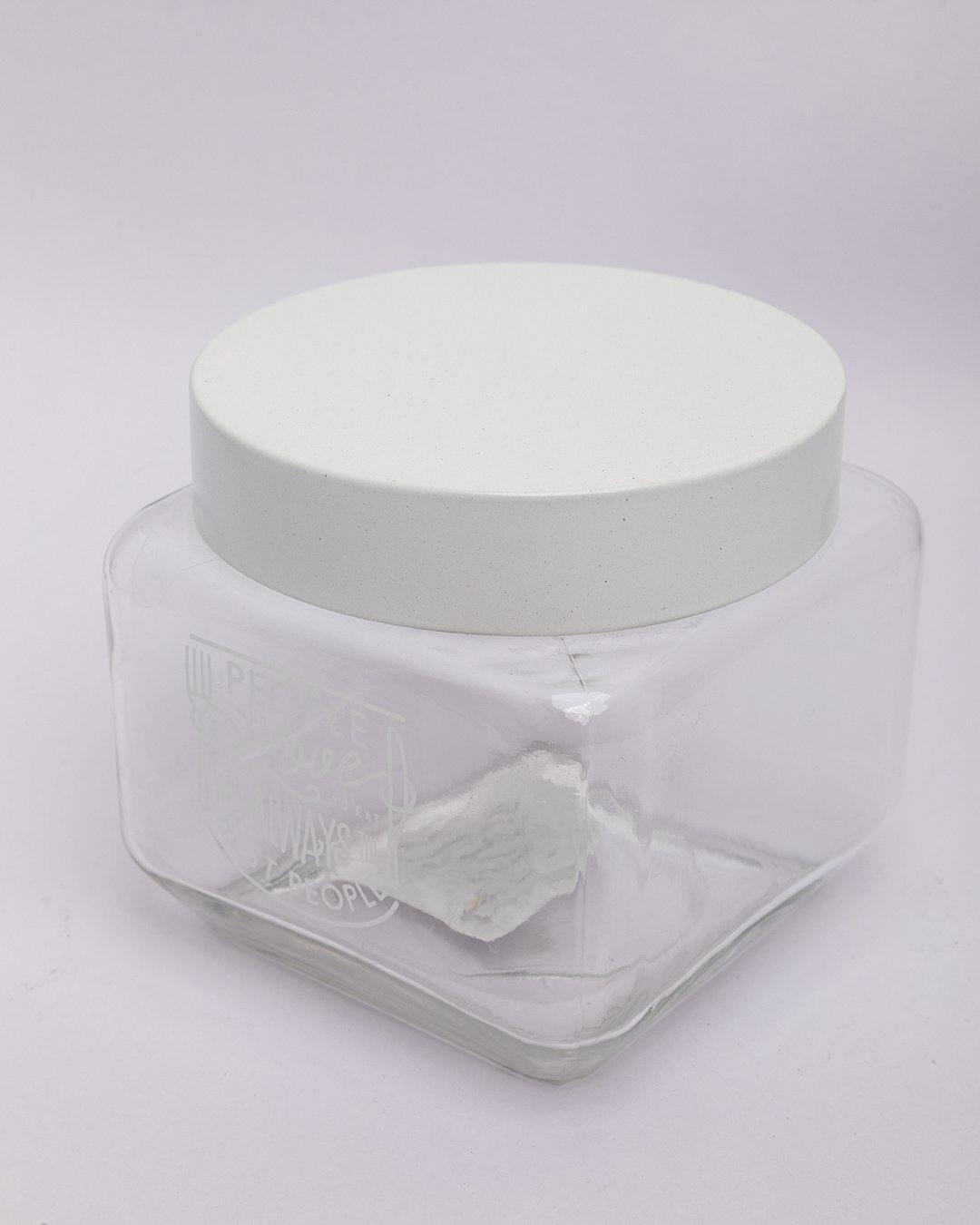 Jar with Metal Lid, AIrtight, Transparent, White, Glass, 800 mL - MARKET 99