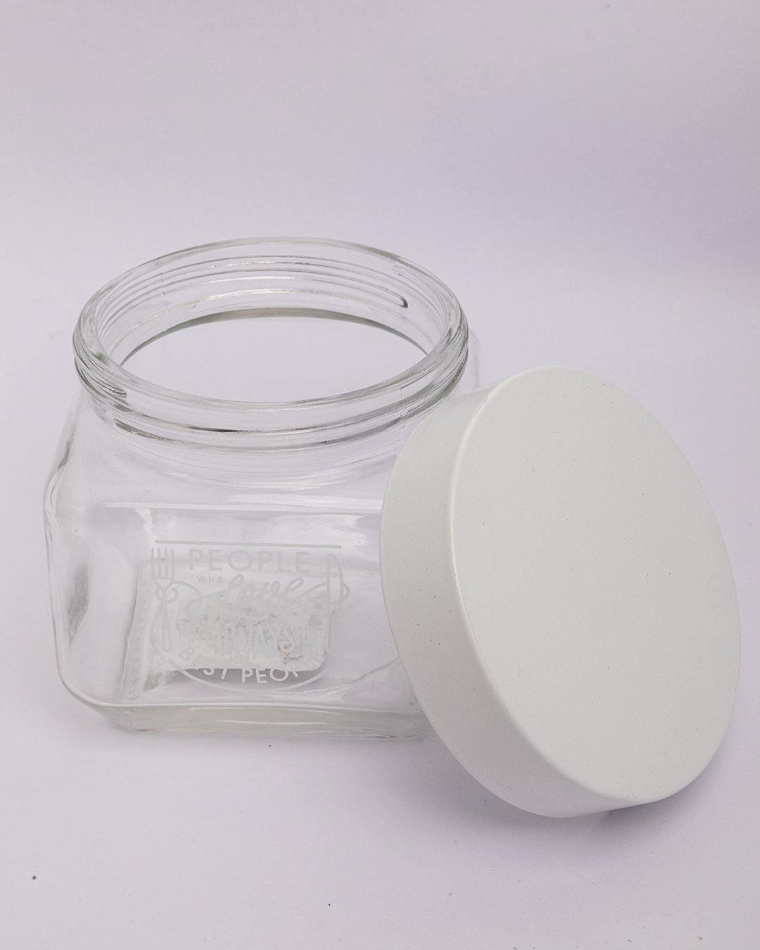 Jar with Metal Lid, AIrtight, Transparent, White, Glass, 800 mL - MARKET 99