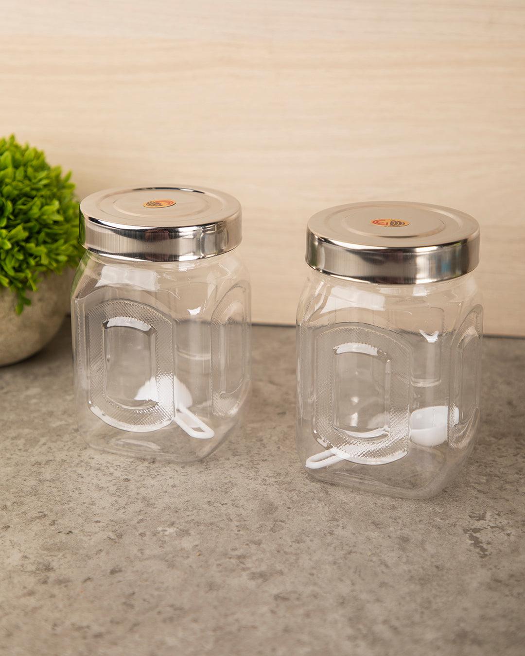 Jar, with Steel Cap, Square, Transparent, Plastic, Set of 2, 500 mL - MARKET 99