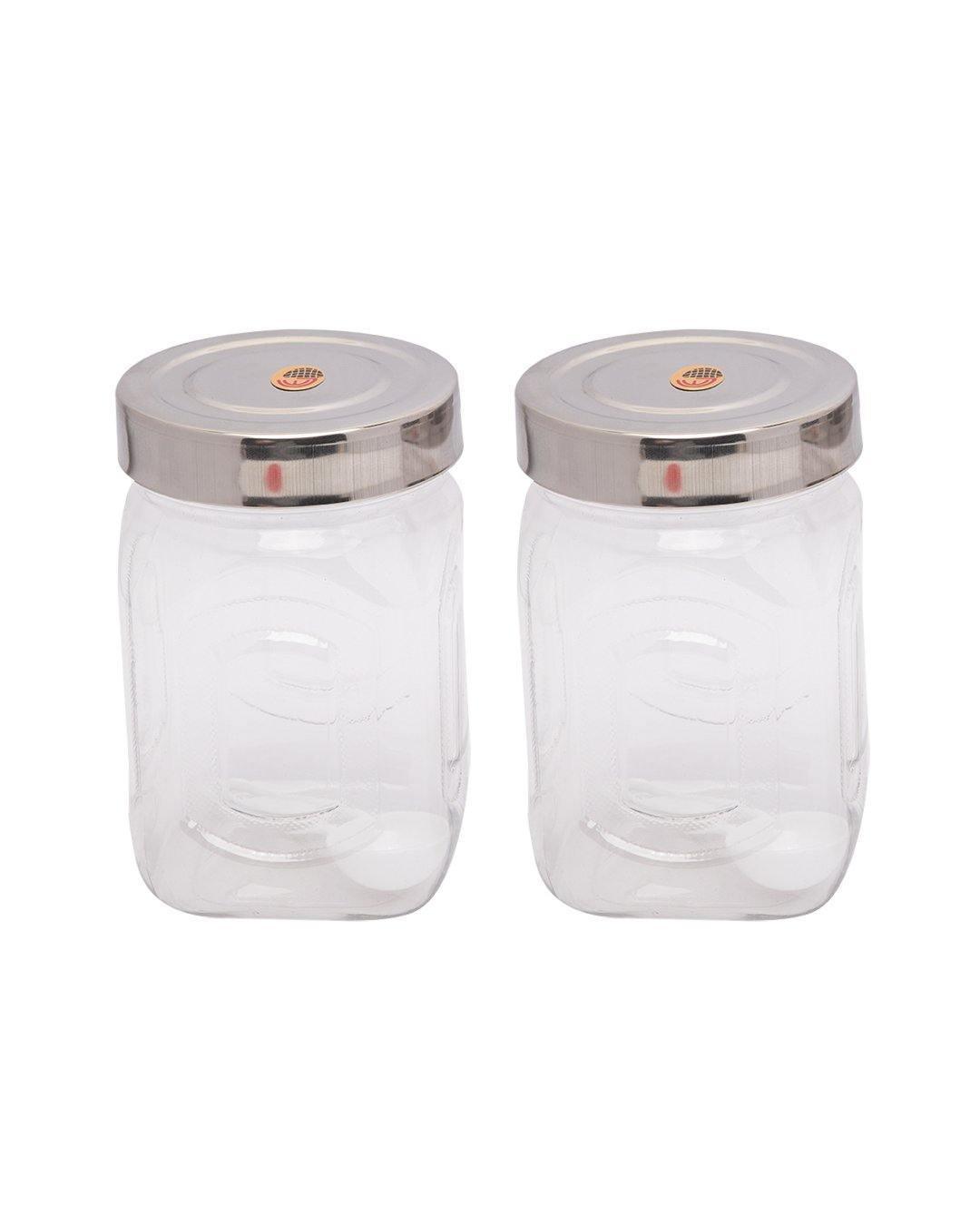 Jar, with Steel Cap, Square, Transparent, Plastic, Set of 2, 500 mL - MARKET 99