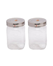 Jar, with Steel Cap, Square, Transparent, Plastic, Set of 2, 500 mL - MARKET 99