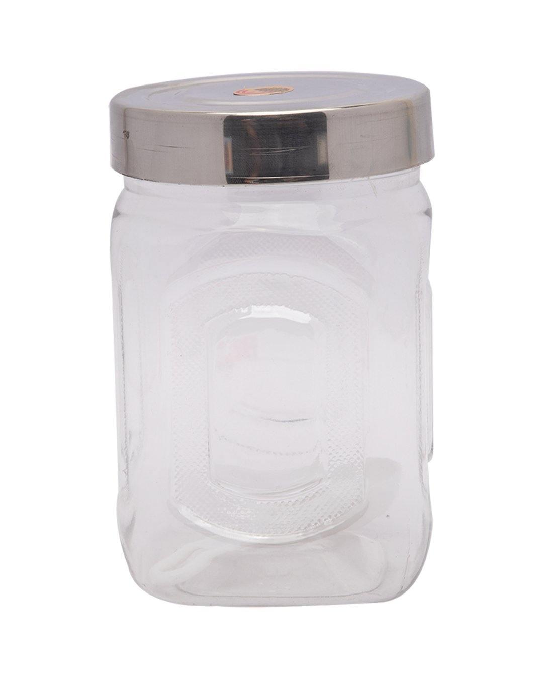 Jar, with Steel Cap, Square, Transparent, Plastic, Set of 2, 500 mL - MARKET 99