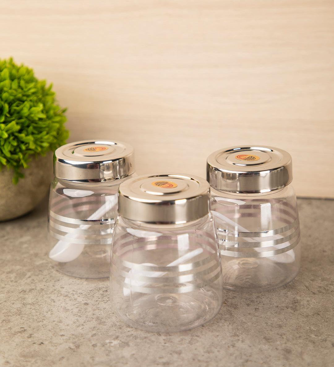 Jar, with Steel Cap, Transparent & Silver, Plastic, Set of 3, 200 mL - MARKET 99