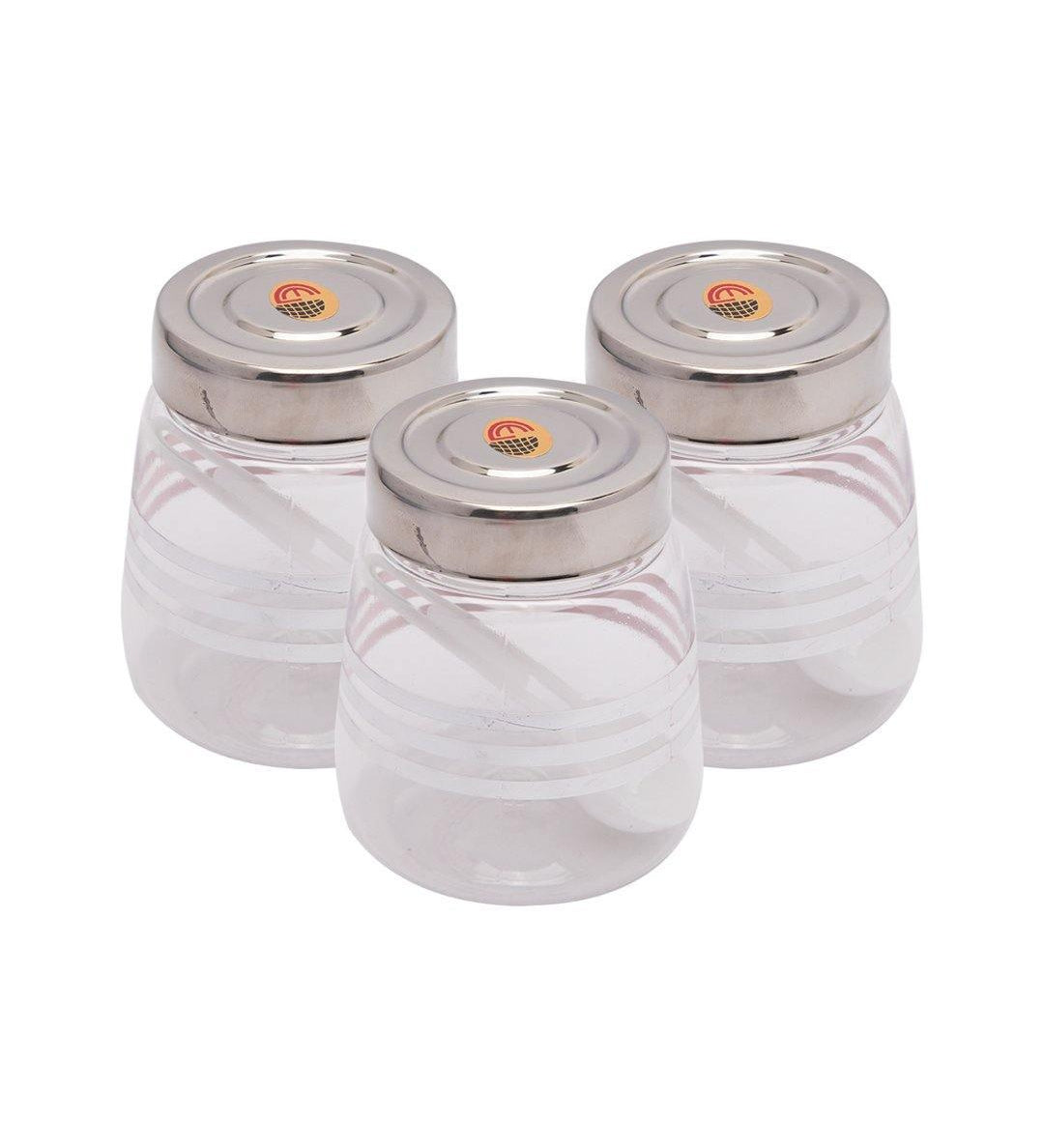 Jar, with Steel Cap, Transparent & Silver, Plastic, Set of 3, 200 mL - MARKET 99