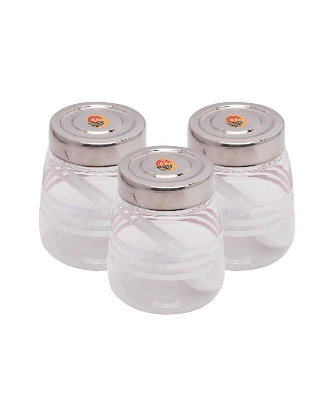 Jar, with Steel Cap, Transparent & Silver, Plastic, Set of 3, 200 mL - MARKET 99