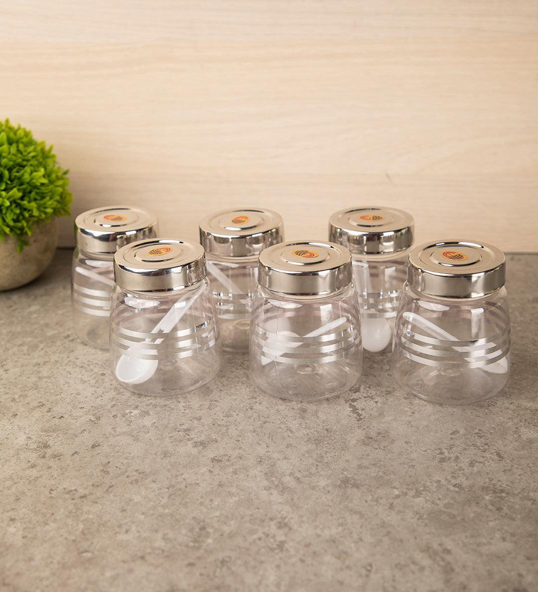 Jars, Transparent & Silver, Plastic, Set of 6, 200 mL - MARKET 99