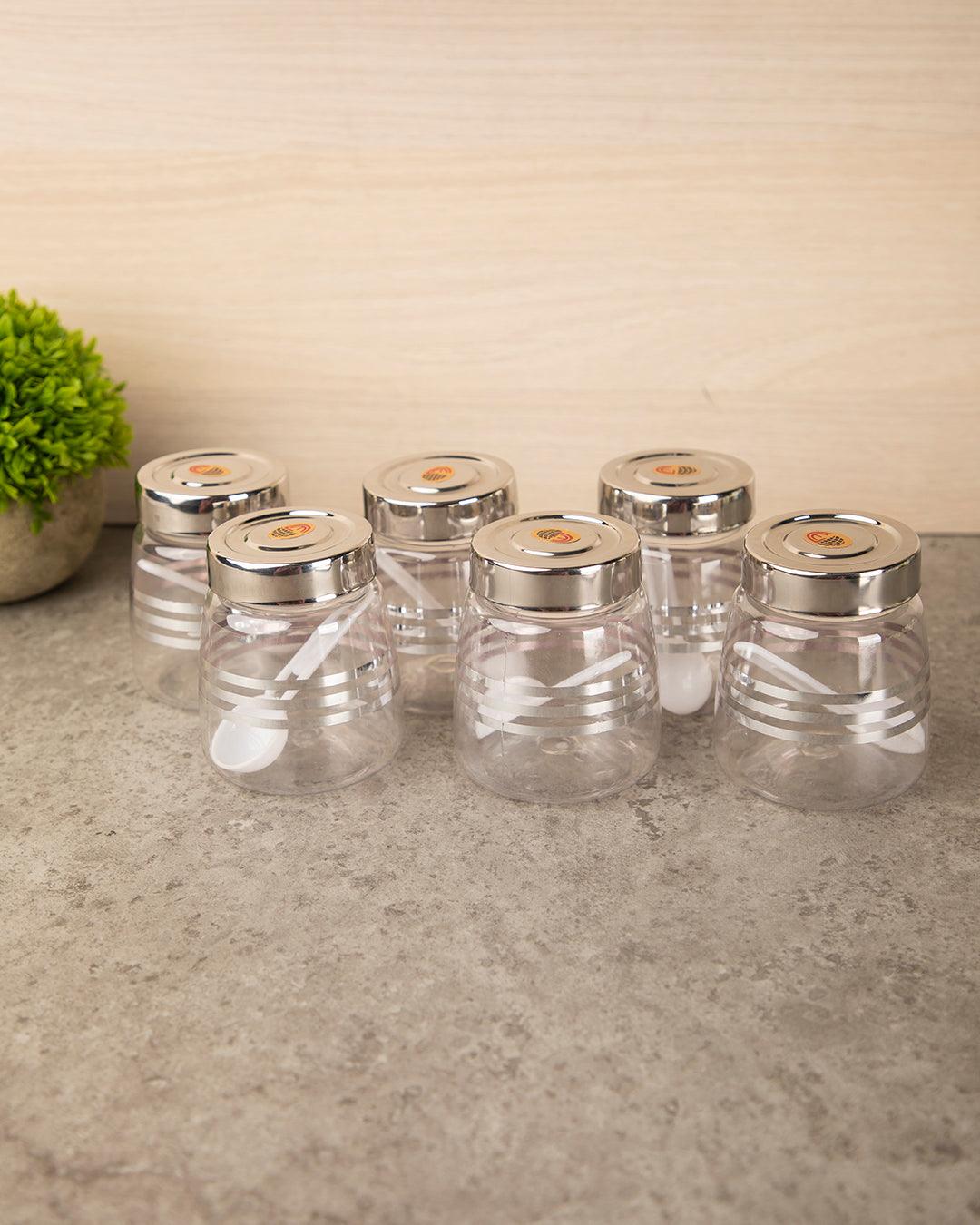 Jars, Transparent & Silver, Plastic, Set of 6, 200 mL - MARKET 99