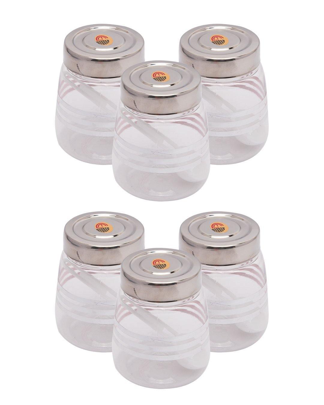 Jars, Transparent & Silver, Plastic, Set of 6, 200 mL - MARKET 99