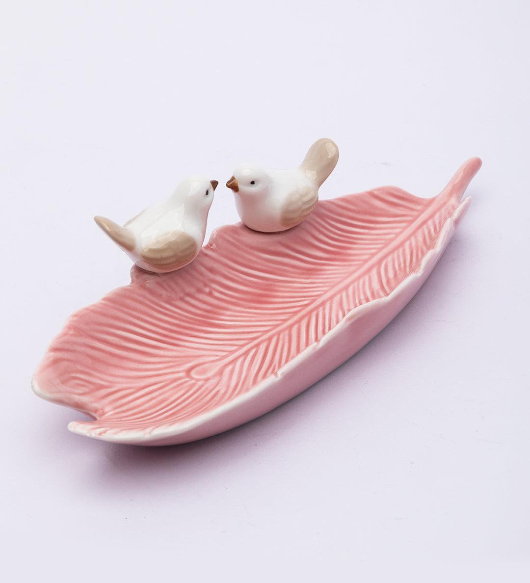 Jewellery Holder Tray, Crafted Bird, for Dressing Table, Ring Dash, Rectangular, Pink, Ceramic - MARKET 99