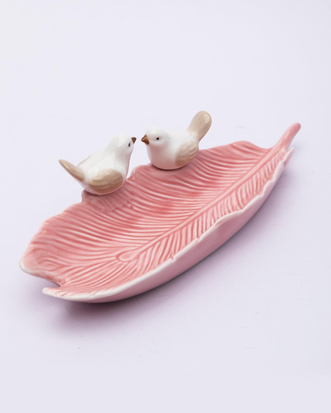 Jewellery Holder Tray, Crafted Bird, for Dressing Table, Ring Dash, Rectangular, Pink, Ceramic - MARKET 99